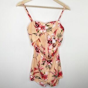 LF Love Peach Pink Floral Print Cutout Romper Women's Size X-Small XS NWT